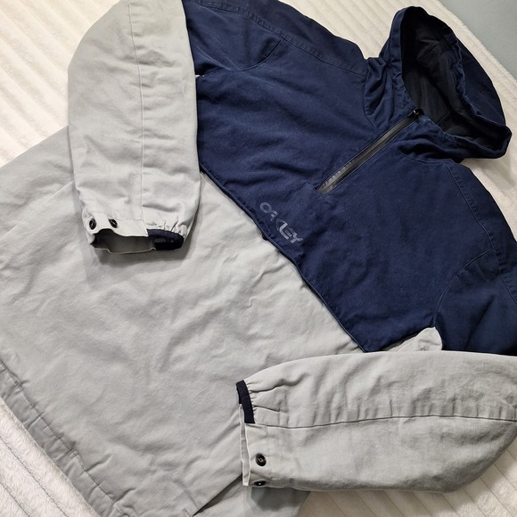 Oakley Canvas 1/4 Zip Hooded Jacket Mens LNavy Gray Color Block Skater Street